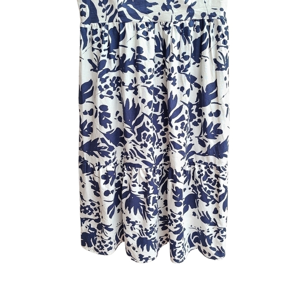 NWT Magaschoni Linen Blend Floral Dress Blue White Costal Vacation Size Small - Picture 4 of 12